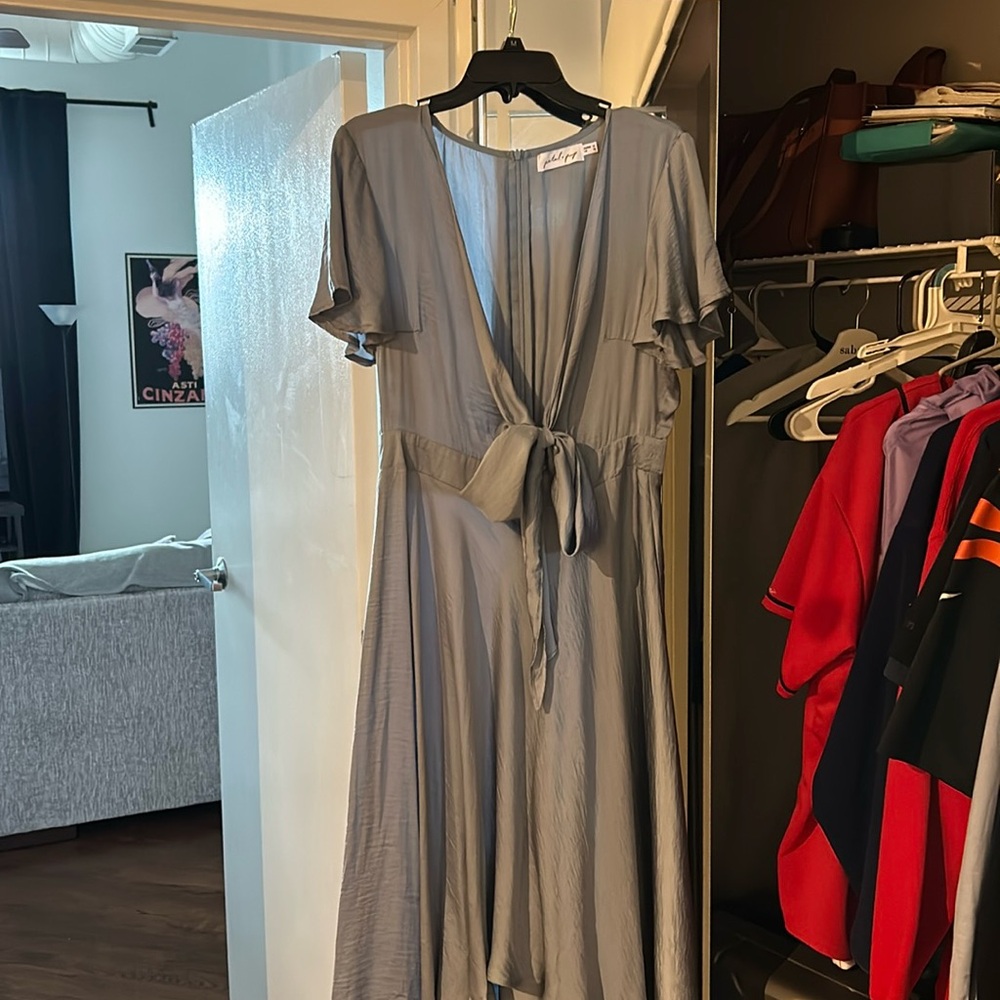 Petal and pup dusty blue midi dress